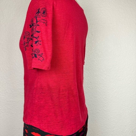 Ann Taylor Women’s Linen Shirt Size XS Red Embroidered Cropped Lightweig… - Picture 3 of 8